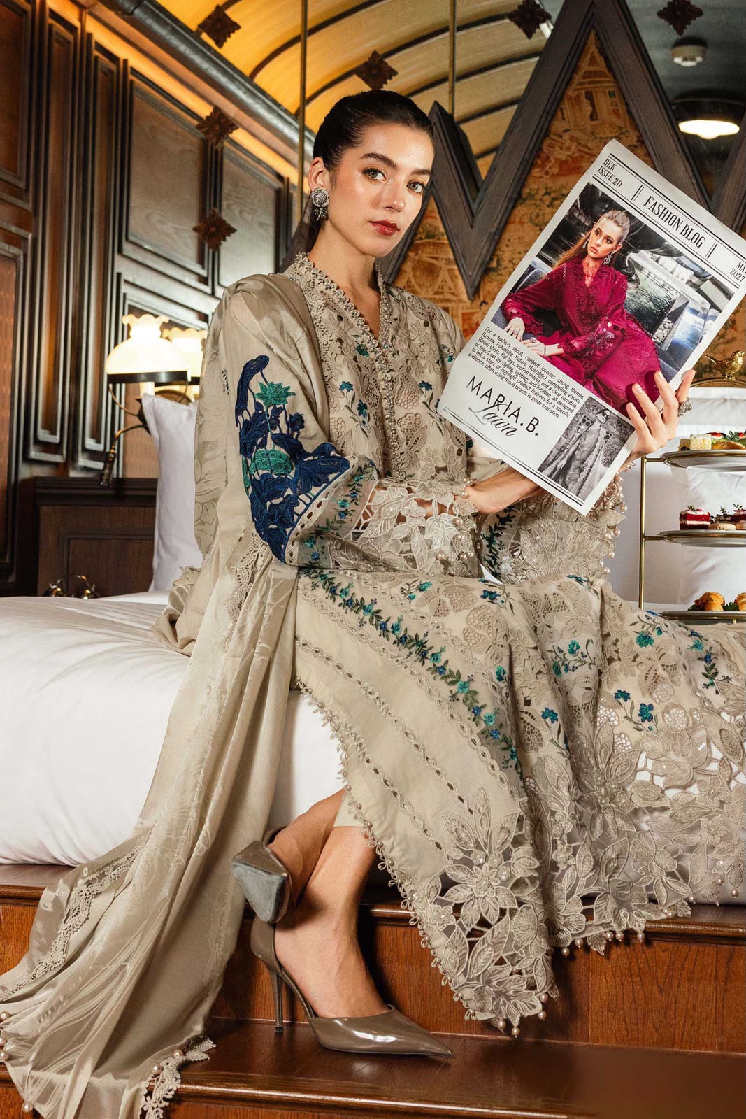 Beige Dhanak 3-Piece Suit Multi-Head Heavy Chikankari Embroidered with Luxury Embroidered Shawl Dupatta Unstitched — Winter Collection 2026