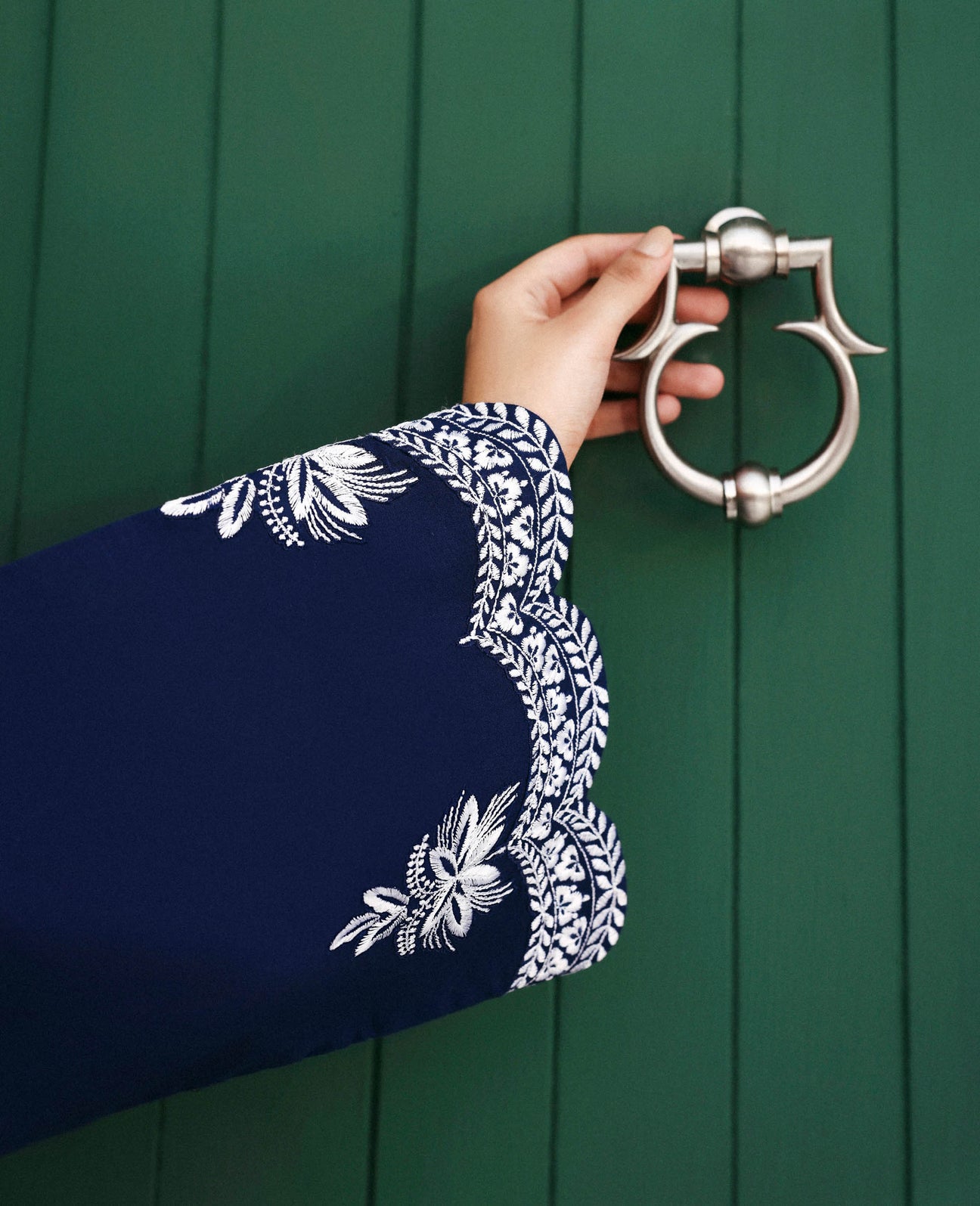 Navy Blue Dhanak 3 Piece Embroidered Suit with Woolen Shawl - view 6