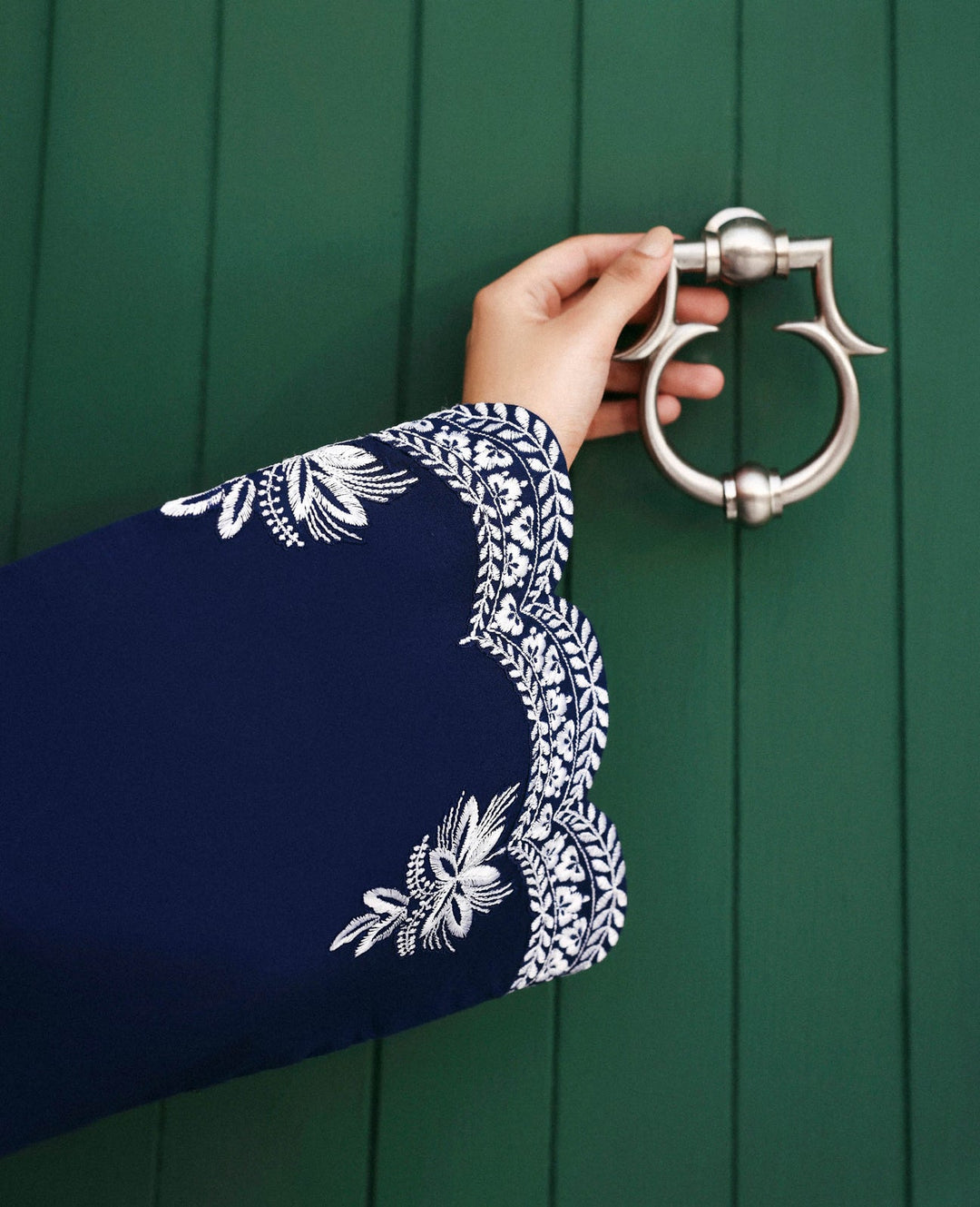 Navy Blue Dhanak 3 Piece Embroidered Suit with Woolen Shawl - view 6