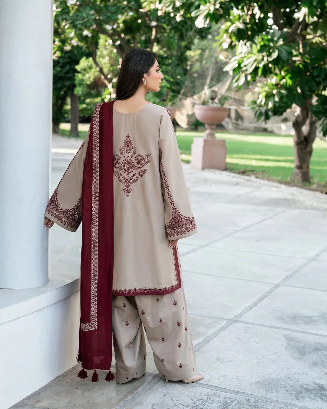 Beige Airjet Dhanak 3-Piece Suit Sequence Thread Embroidered with Embroidered Border Shawl Unstitched — Winter Collection 2026