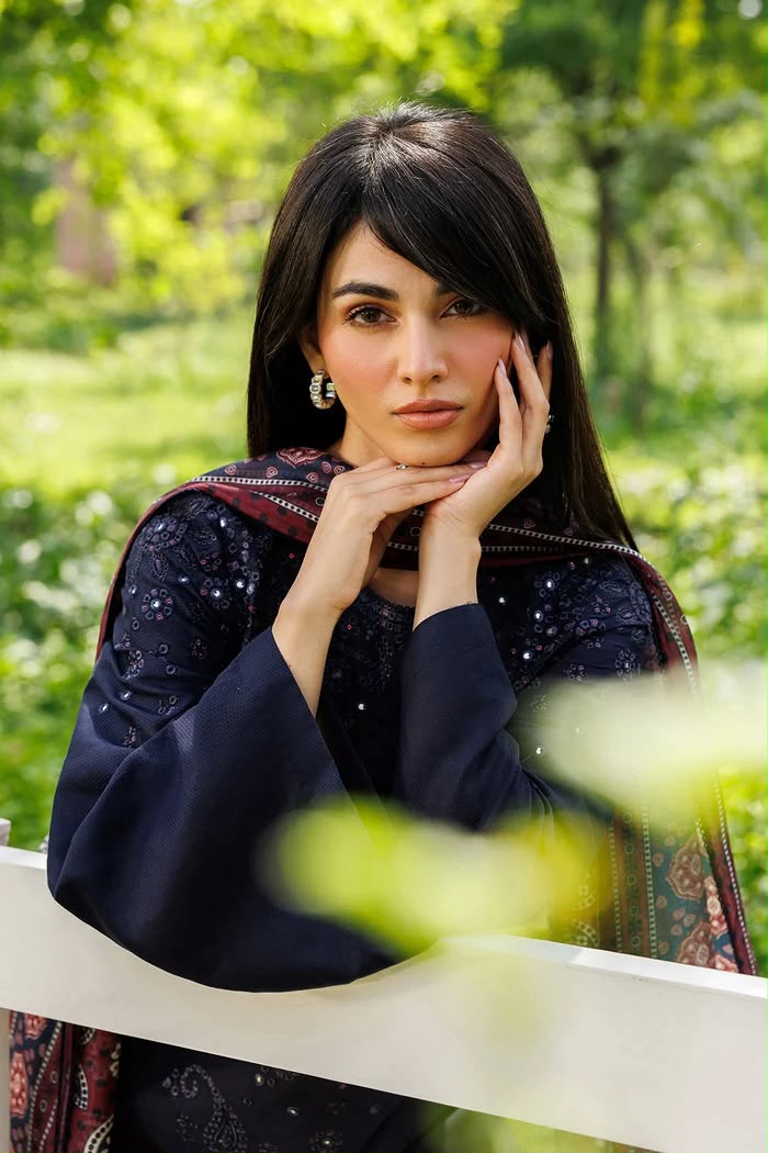 Navy Blue Dhanak 3-Piece Suit Full Heavy Sequence Embroidered with Digital Printed Woolen Shawl & Karandi Trouser Unstitched — Winter Collection 2026