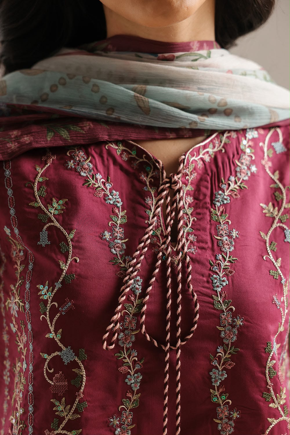 Maroon Dhanak 3-Piece Suit Full Heavy Multi-Head Embroidered with Digital Printed Woolen Shawl Unstitched — Winter Collection 2026