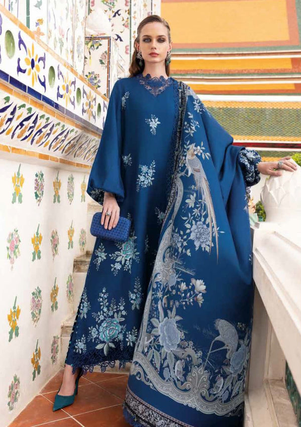 Teal Blue Dhanak 3-Piece Suit Full Heavy Embroidered with Digital Printed Woolen Shawl Unstitched — Winter Collection 2026