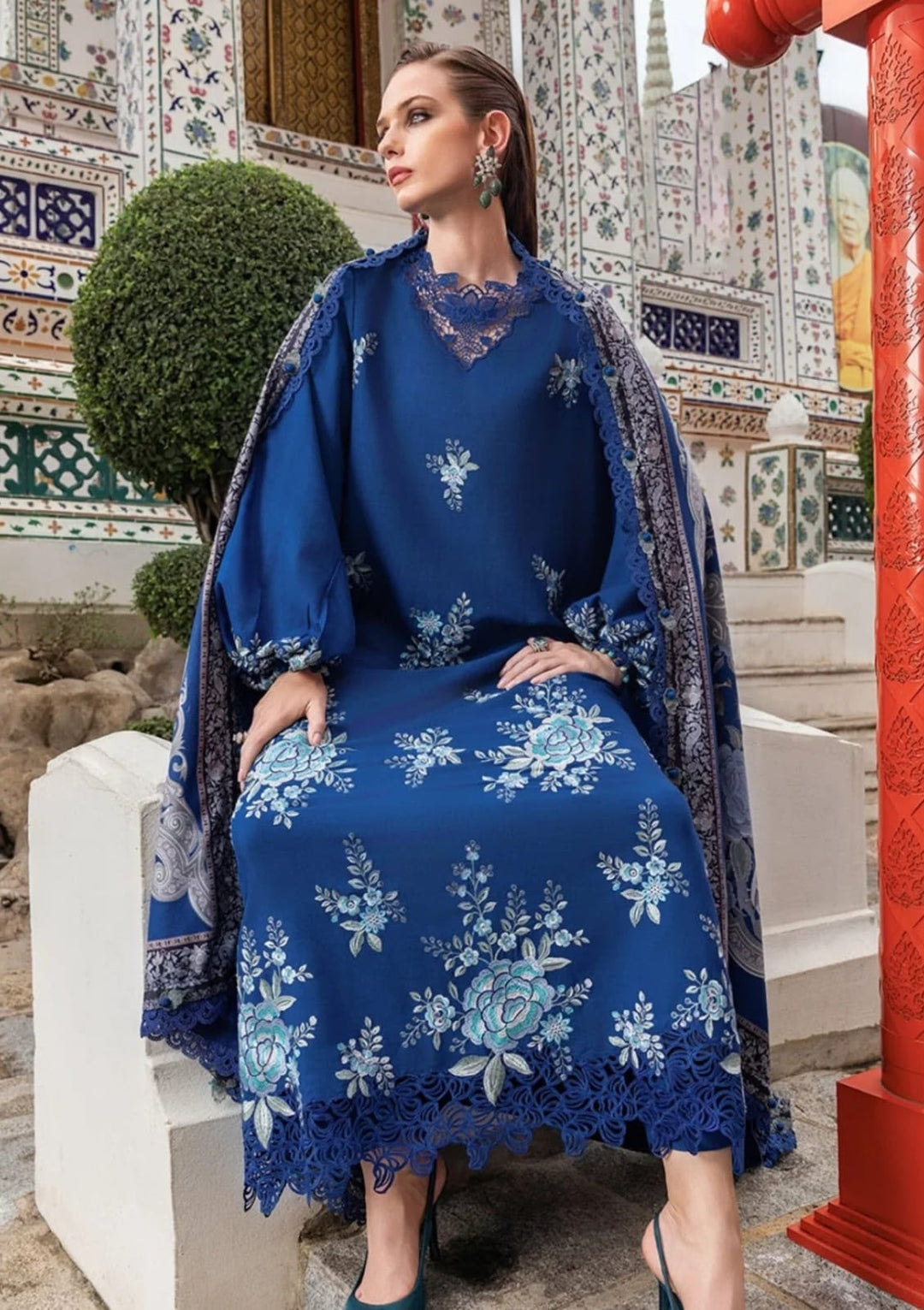 Teal Blue Dhanak 3-Piece Suit Full Heavy Embroidered with Digital Printed Woolen Shawl Unstitched — Winter Collection 2026