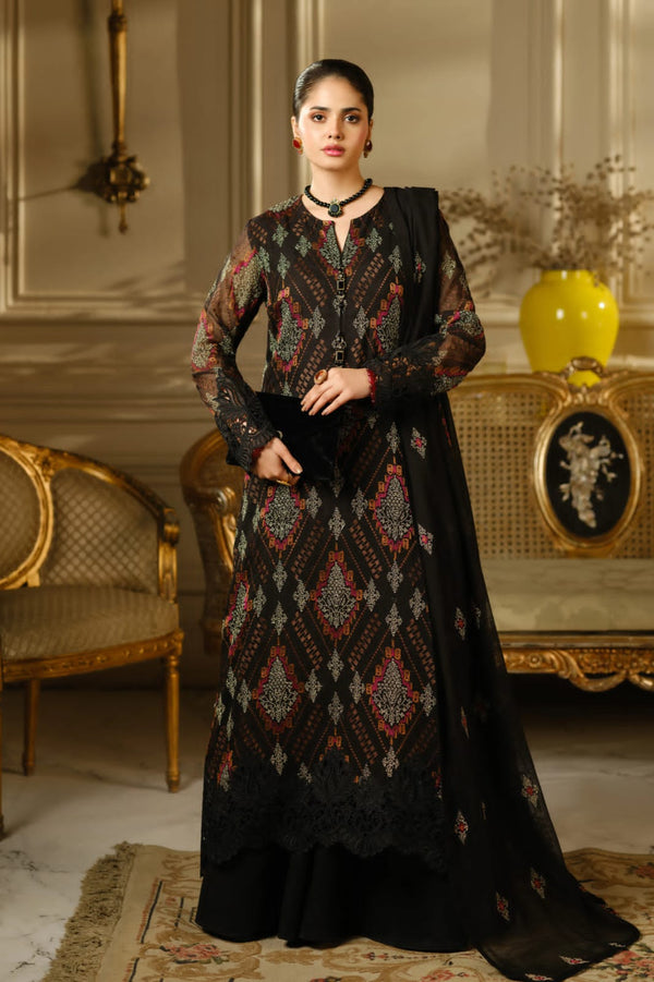 Black Dhanak 3-Piece Suit Full Heavy Multi-Head Embroidered with Embroidered Dhanak Shawl Unstitched — Winter Collection 2026