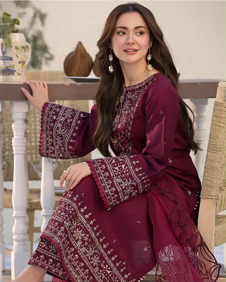 Maroon Dhanak 3-Piece Suit Heavy Sequence Embroidered with Luxury Embroidered Shawl Unstitched — Winter Collection 2026
