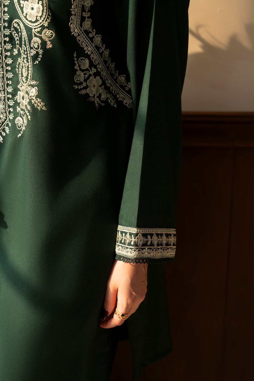 Bottle Green Dhanak 3-Piece Suit Full Heavy Embroidered with Digital Printed Woolen Shawl Unstitched — Winter Collection 2026