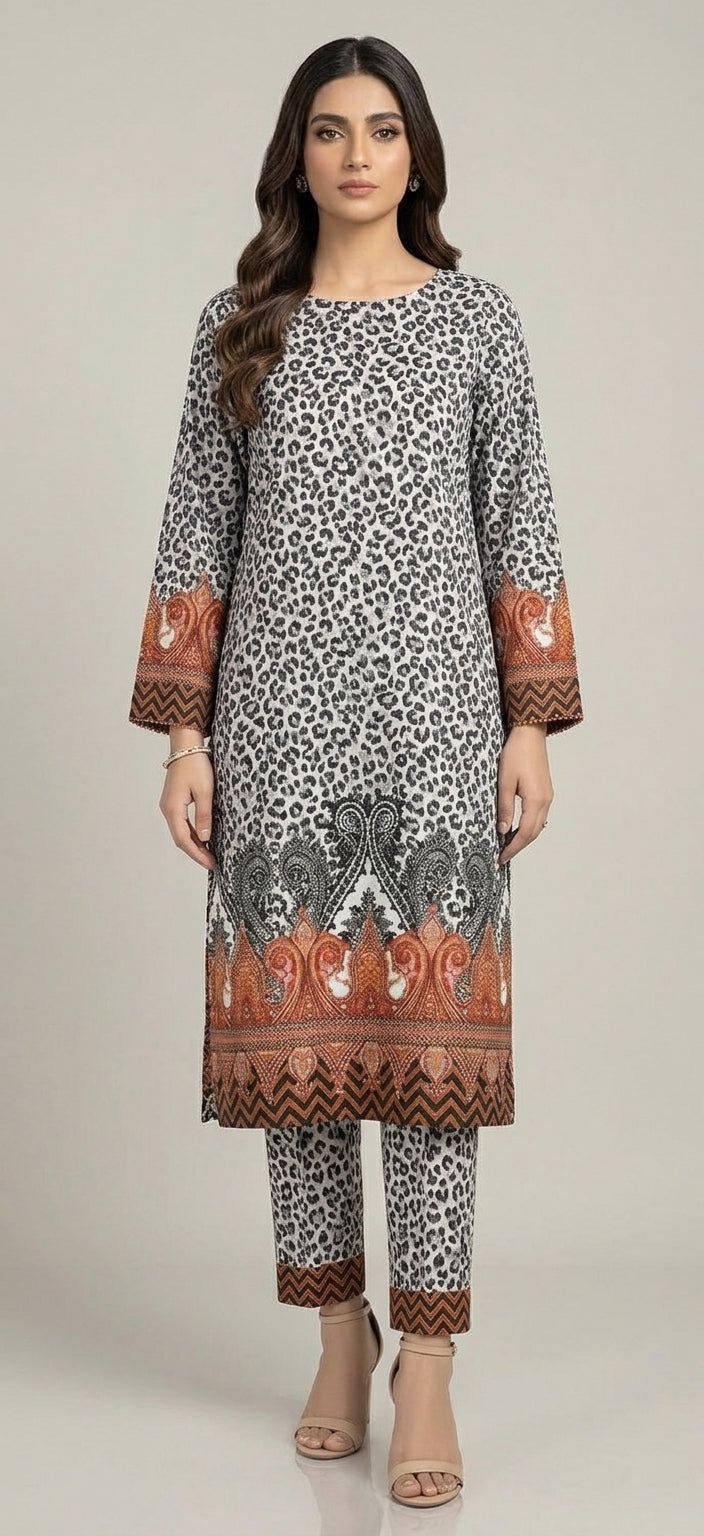 Black White Orange Paisley Digital Printed Shamooz Silk Co-Ord Set Unstitched - view 6