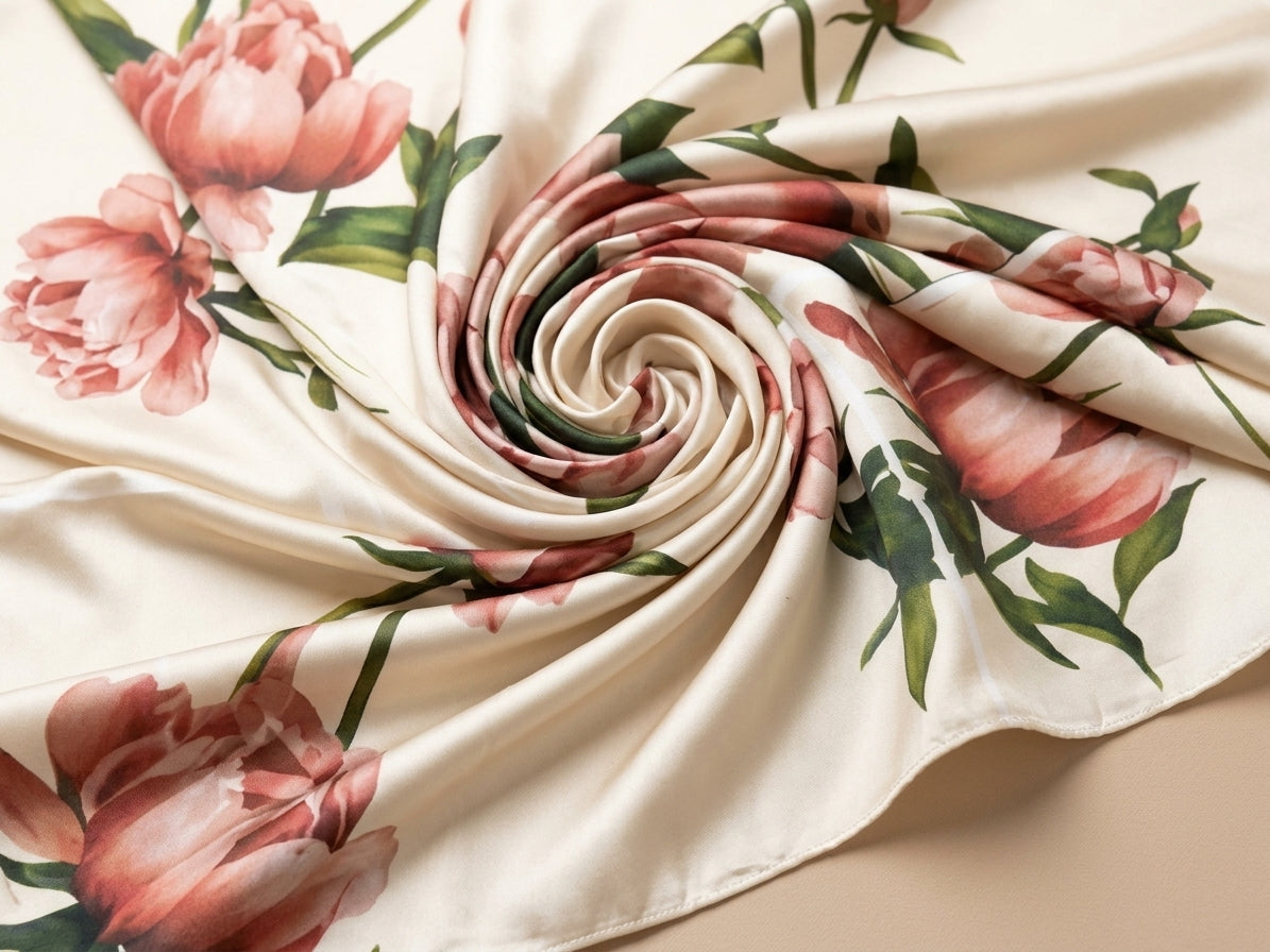 Ivory Pink Peony Floral Digital Printed Shamooz Silk Co-Ord Set Unstitched - view 4