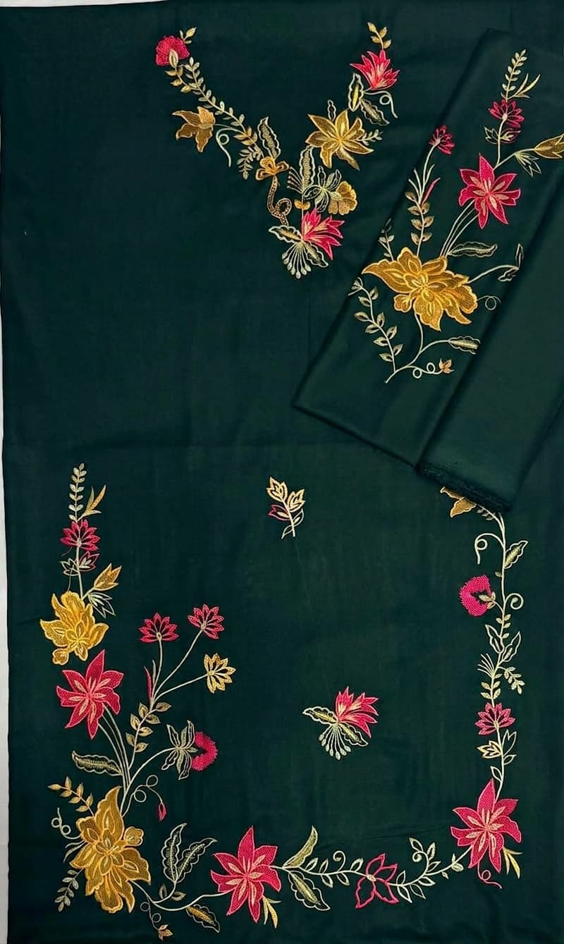 Pakistani Green Dhanak Embroidered 2 Piece Shalwar Kameez Unstitched Suit