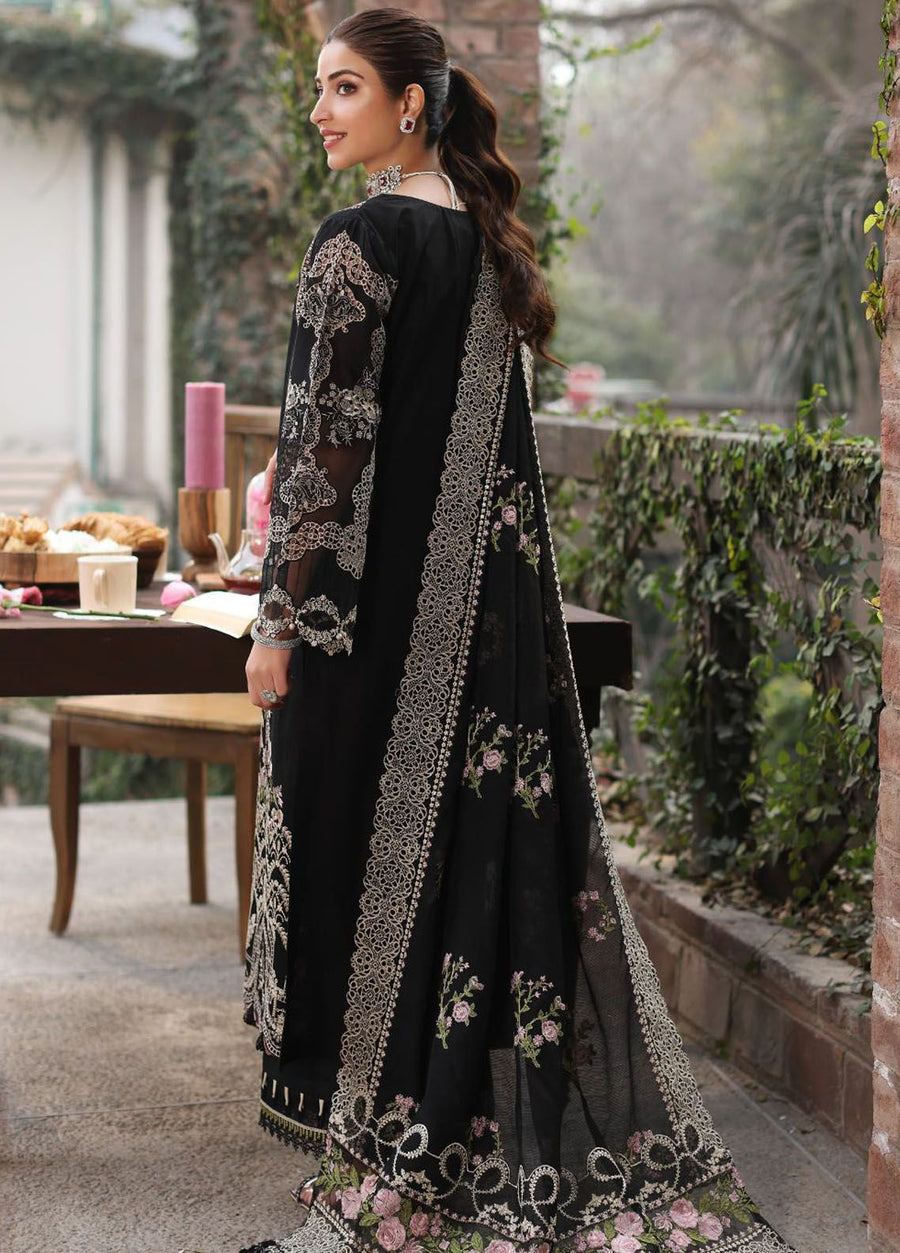Black Airjet Dhanak 3 Piece Multi-Head Embroidered Suit with Embroidered Dupatta - view 4