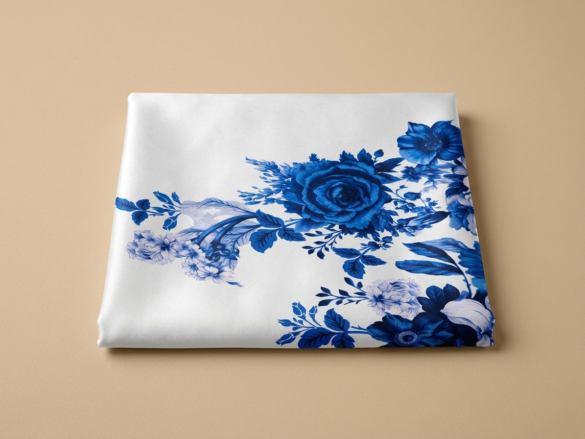 Blue White Floral Shamooz Silk 2-Piece Co-Ord Set - view 2