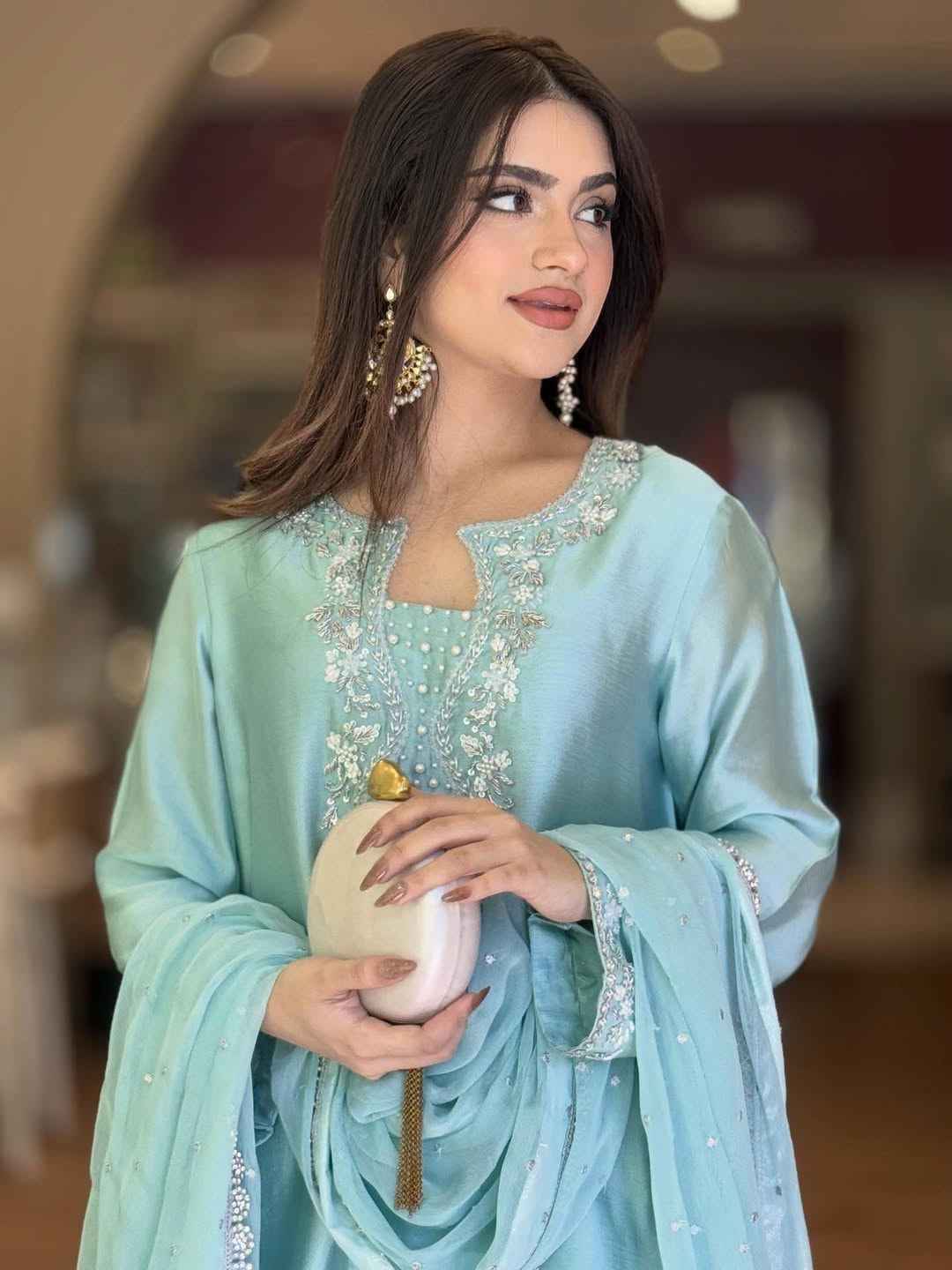 ATM26088 | SF Couture IIcy Blue Hand-Embellished Silk Farshi Shalwar Suit