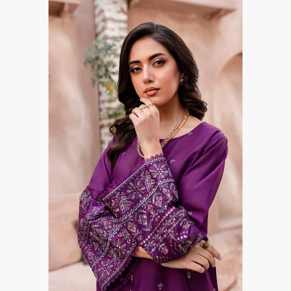 Dhanak 2 Piece Booti Embroidered Suit Purple