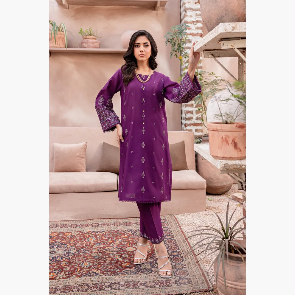 Dhanak 2 Piece Booti Embroidered Suit Purple - view 4