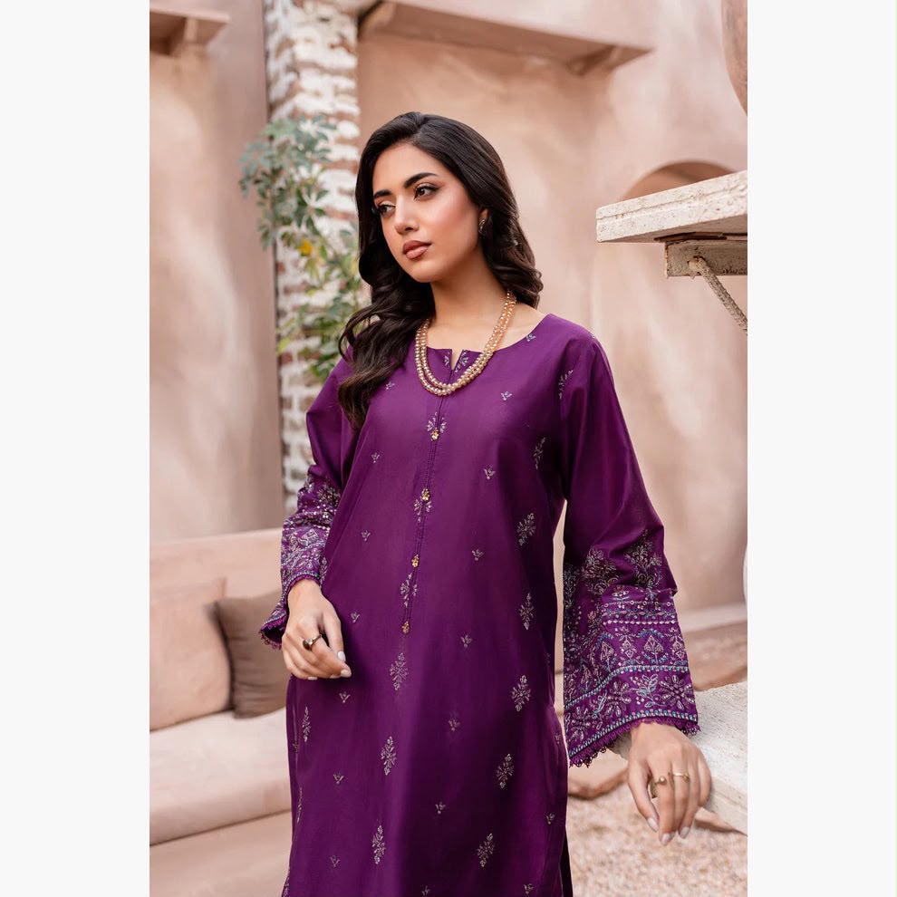 Dhanak 2 Piece Booti Embroidered Suit Purple - view 6