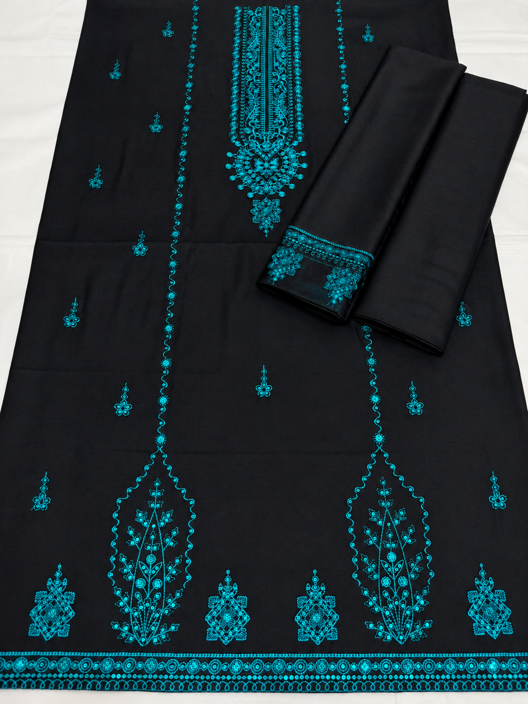 Dhanak 2 Piece Embroidered Suit Black Teal - view 2