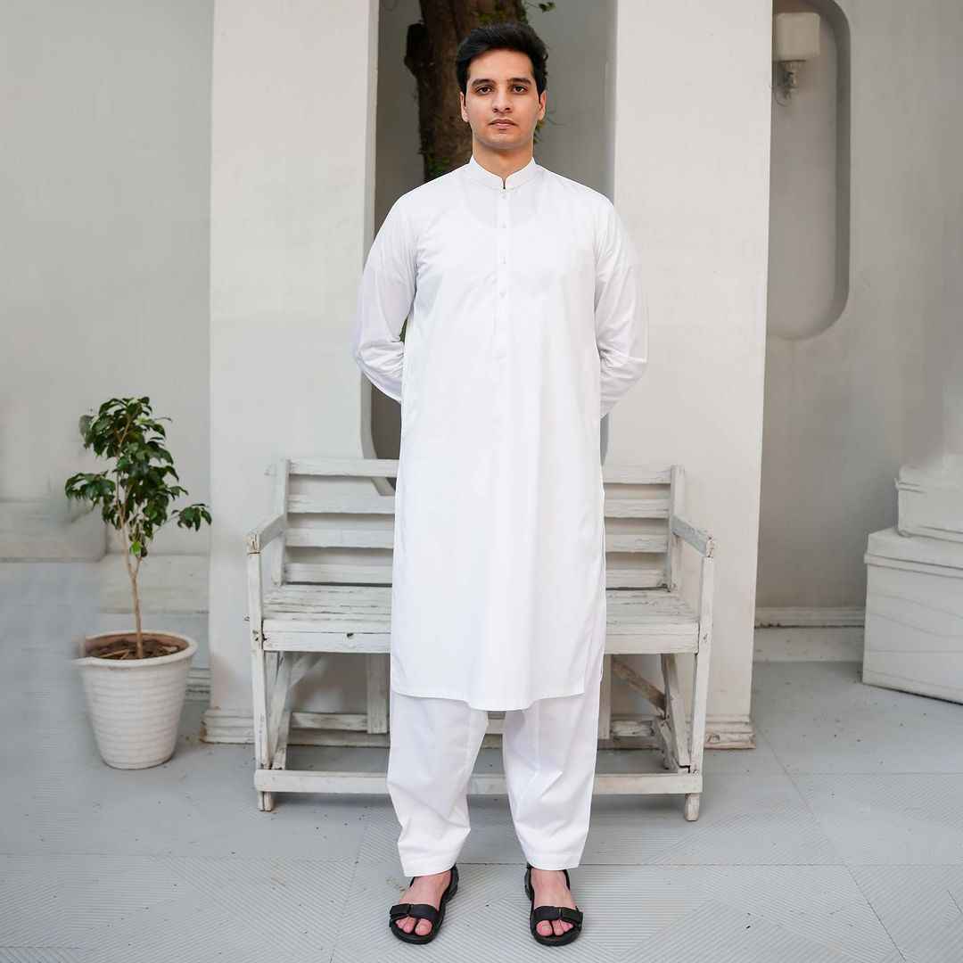 ATM26098 | Classic White Cotton Shalwar Kameez
