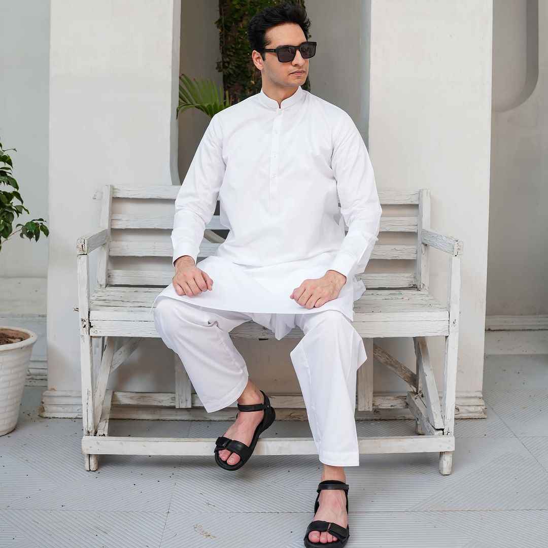 ATM26098 | Classic White Cotton Shalwar Kameez
