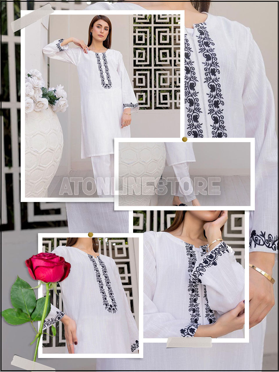 ATM24085 2-Piece Linen Readymade Embroidered Suit