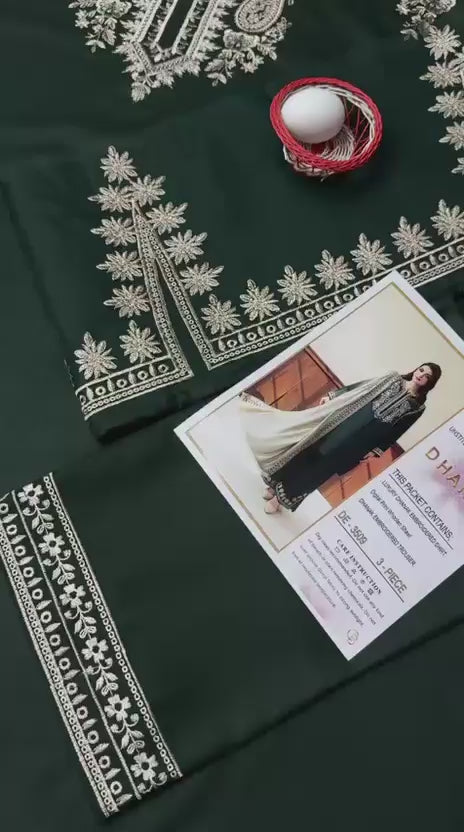 Bottle Green Dhanak 3-Piece Suit Full Heavy Embroidered with Digital Printed Woolen Shawl Unstitched — Winter Collection 2026