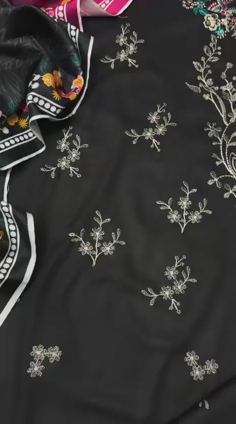 Black & Olive Green Dhanak 3-Piece Suit Full Heavy Embroidered with Digital Printed Woolen Shawl Unstitched — Winter Collection 2026