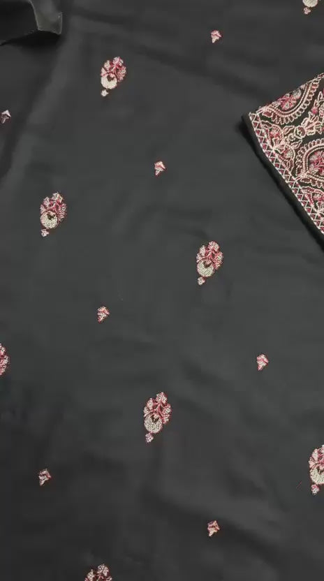 Black Dhanak 3-Piece Suit Full Heavy Multi-Head Embroidered with Digital Printed Woolen Shawl Unstitched — Winter Collection 2026