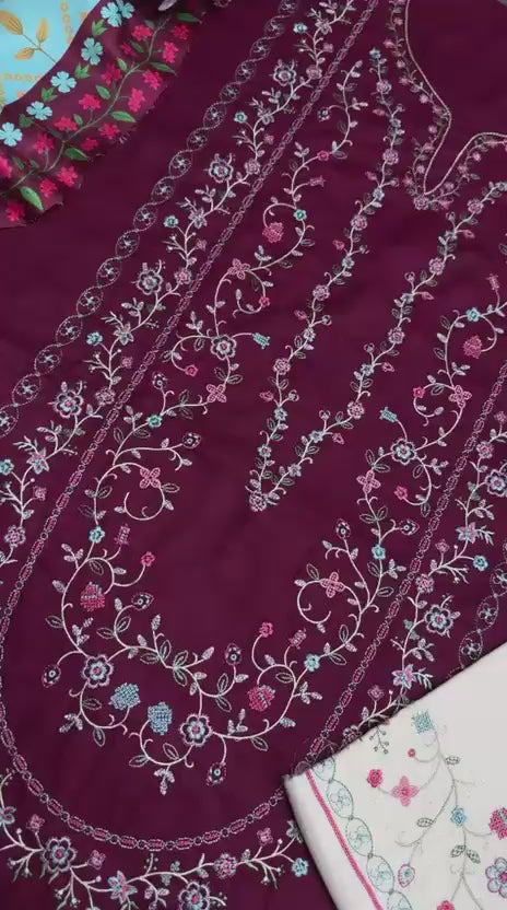 Maroon Dhanak 3-Piece Suit Full Heavy Multi-Head Embroidered with Digital Printed Woolen Shawl Unstitched — Winter Collection 2026