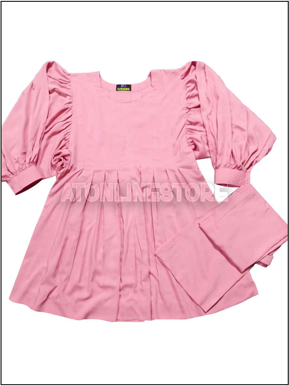 2 Piece Tea Pink Boski Readymade Suit Pleated Style 336