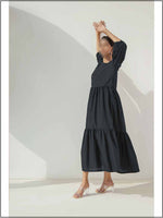 Black Cotton Readymade Maxi In Tiered Style 299