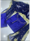 3 Piece Plain Raw Silk Blue Readymade Suit With Ghota work Net Dupatta 350