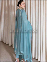 3 Piece Blue Chiffon Adawork Embellished Readymade Suit With Chiffon Dupatta 366