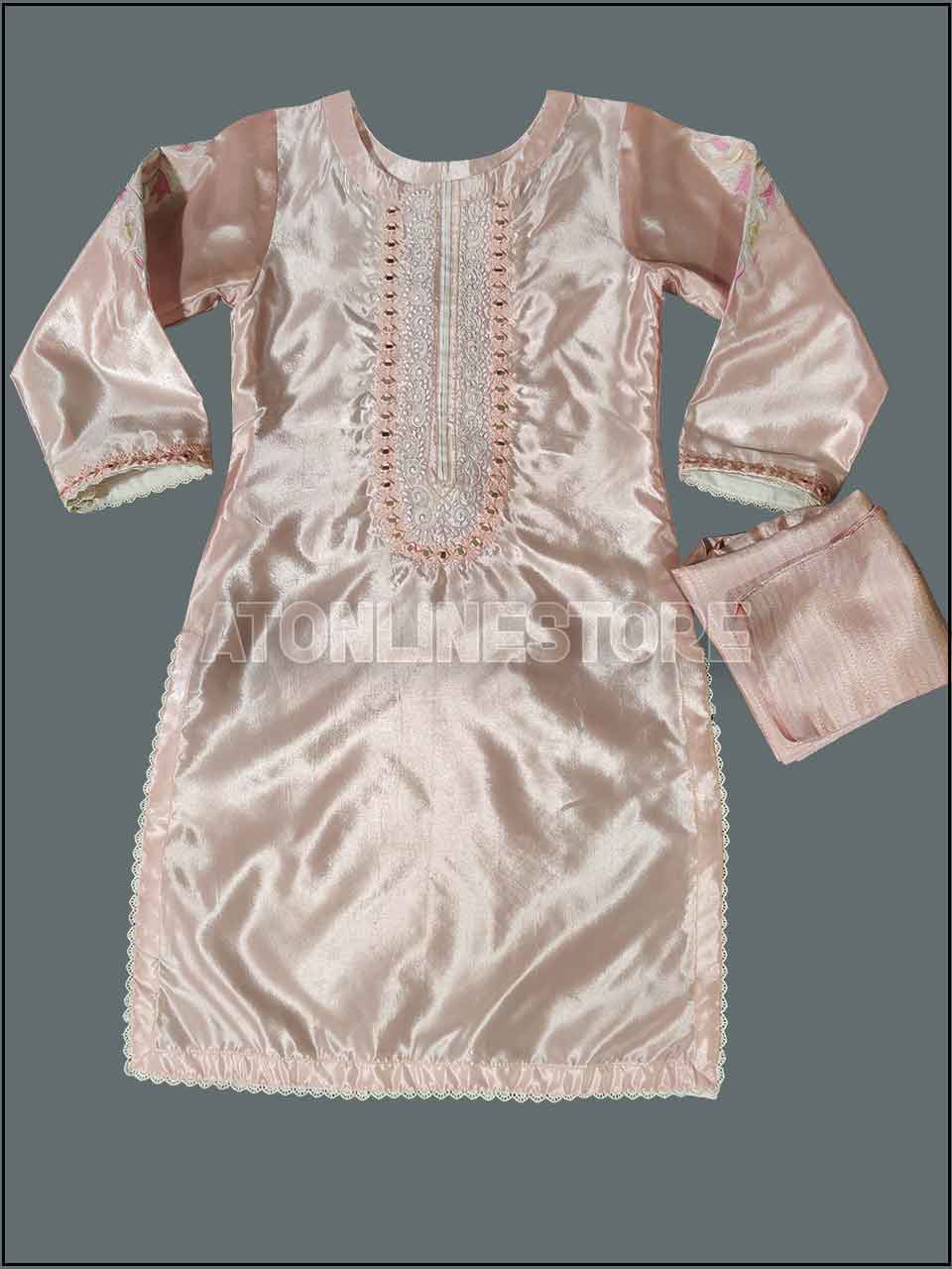 2 Piece Silk Readymade Suit With Mirror Embroidered 462