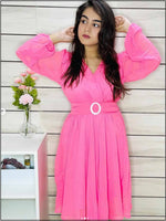Pink Organza Readymade Top With Belt 341