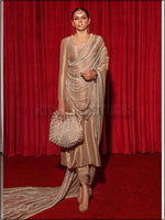 3 Piece Brown Silk Readymade Suit With Embellished Organza Dupatta 368