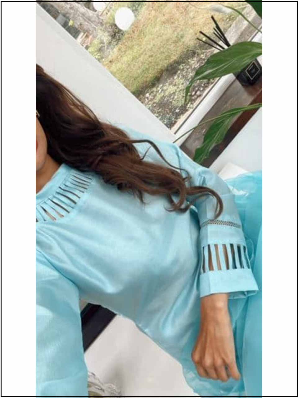 ATM770AN | 3 Piece Blue Silk Readymade Suit With Ruffle Dupatta