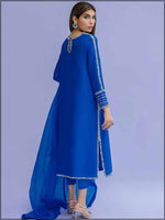 Designer's Inspired Blue Chiffon Readymade 3 Piece Suit
