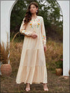 Linen Readymade Embroidered Tiered Maxi 089