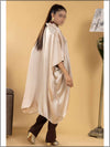 Beige Silk Poncho Readymade Top With Button 203