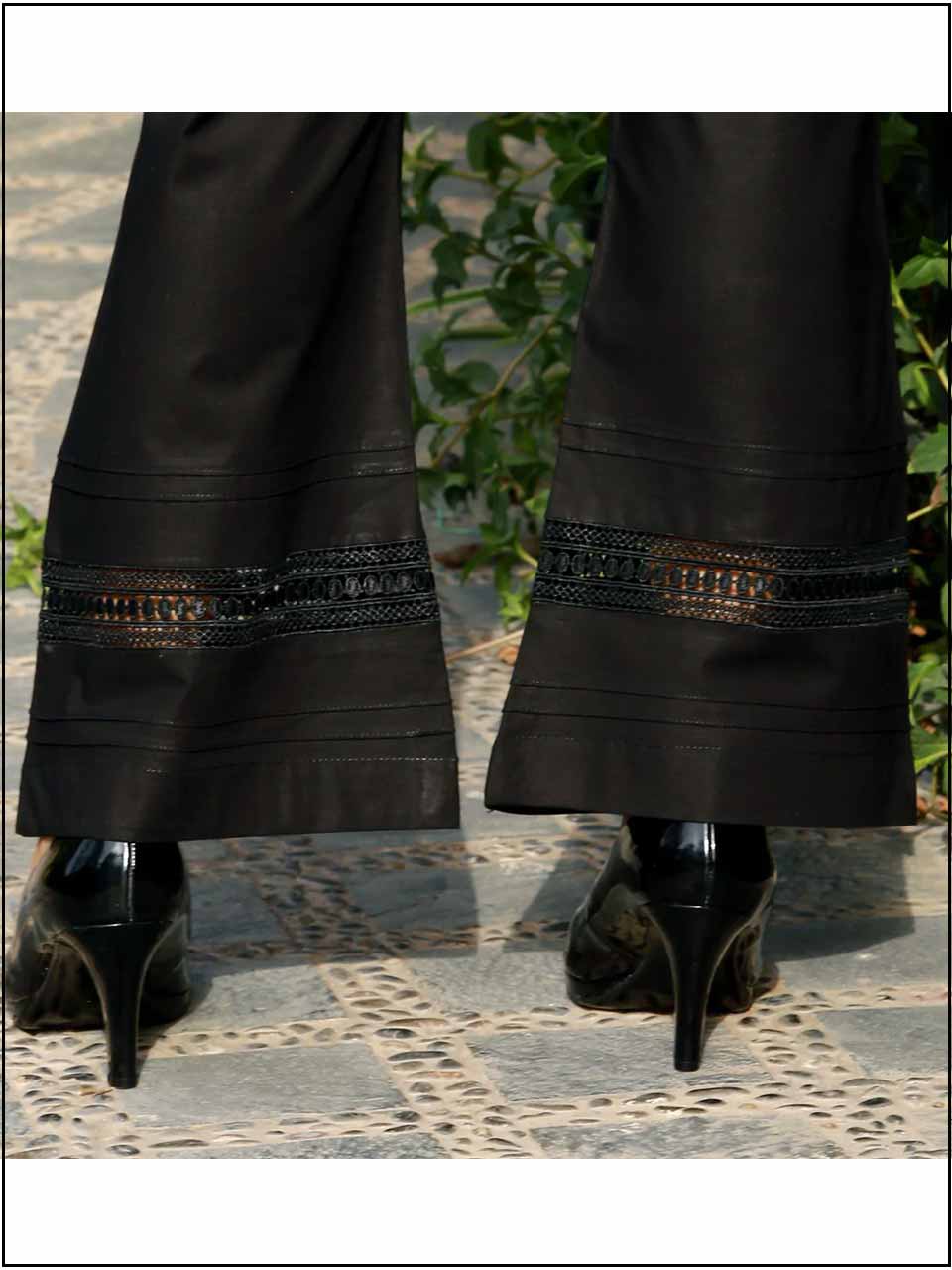Black Cotton Readymade Trouser In Bell Bottom Style 356