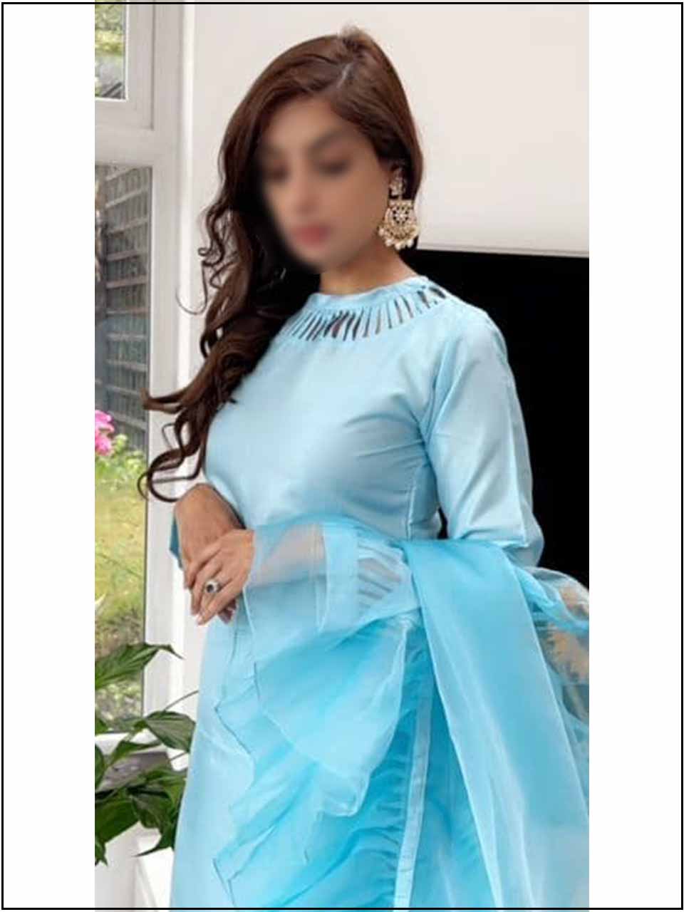 ATM770AN | 3 Piece Blue Silk Readymade Suit With Ruffle Dupatta