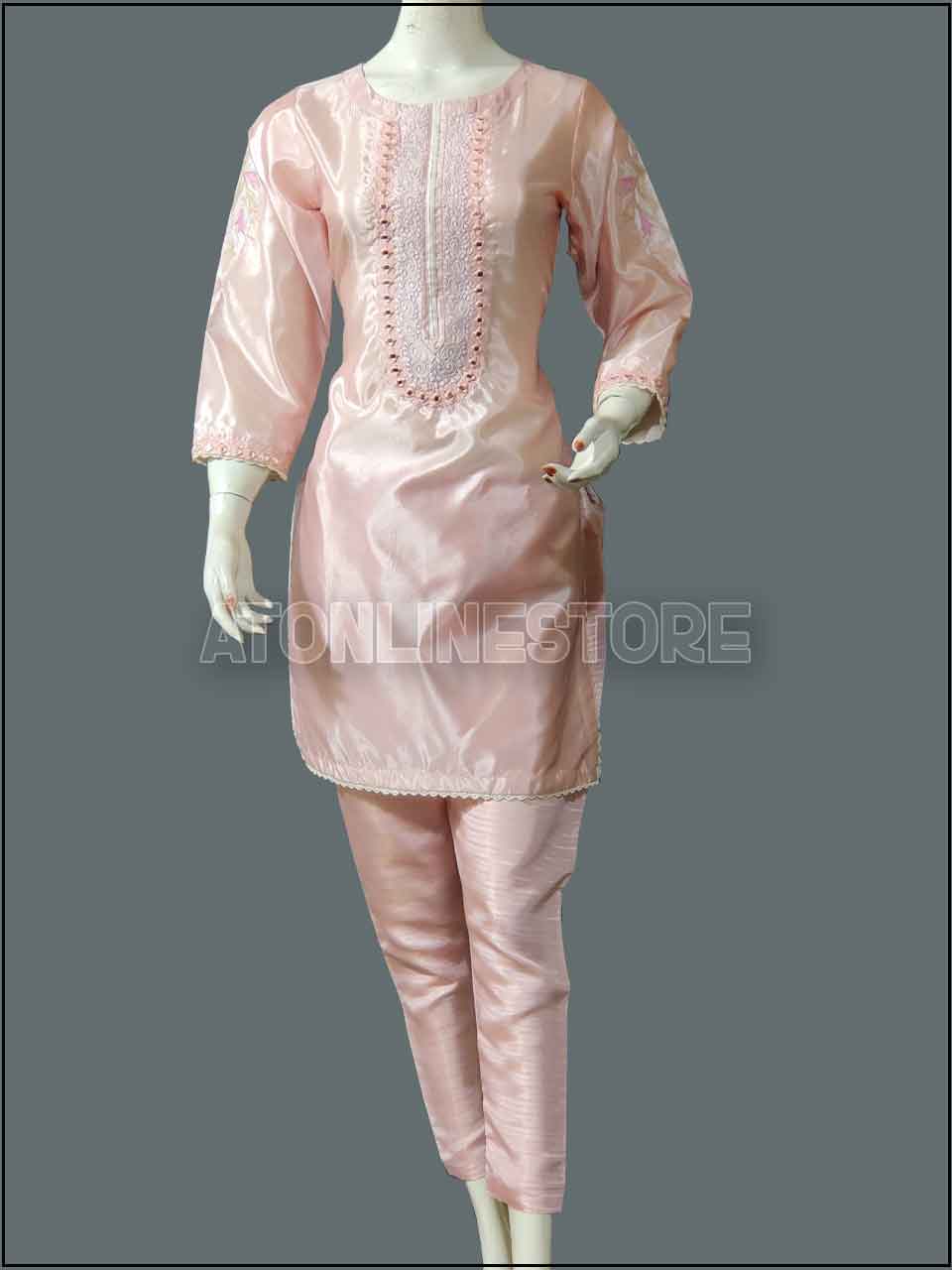 ATM24022 | 2 Piece Silk Readymade Suit With Mirror Embroidered