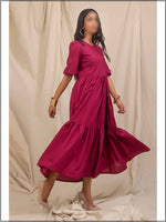 Mehroon Cotton Readymade Maxi In Tiered Style 301