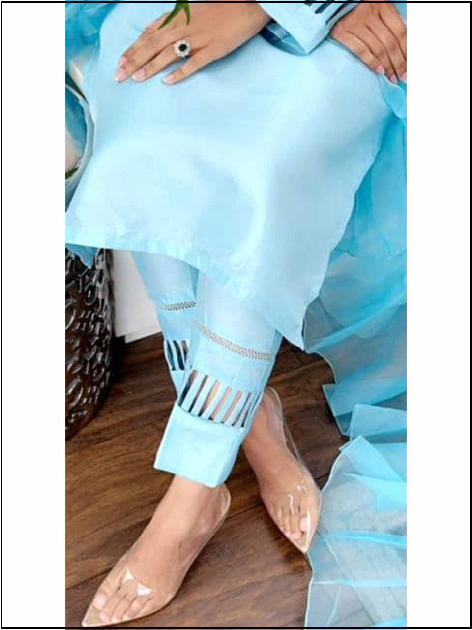 ATM770AN | 3 Piece Blue Silk Readymade Suit With Ruffle Dupatta