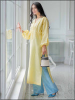 2 Piece Yellow/Blue Silk Readymade Suit Pleated Style 346