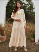 Linen Readymade Embroidered Tiered Maxi 089