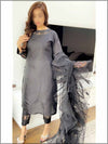 3 Piece Black Silk Readymade Suit With Ruffle Dupatta 123