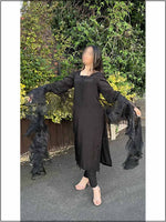 3 Piece Black Silk Readymade Suit With Ruffle Dupatta 136