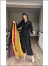 4 Piece Black Cotton Silk Readymade Suit With Organza Dupatta 141