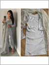3 Piece Grey Silk Readymade Suit With Fency Organza Dupatta 161